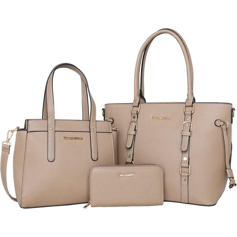 Women’s Khaki 3PCS Purses Set - Tote Bag, Wallet & Shoulder Satchel Handbags
